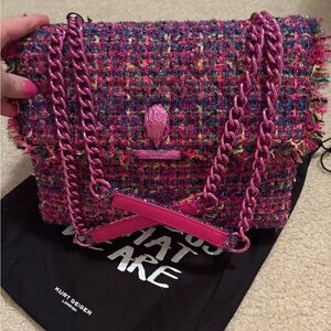 Kurt Geiger Pink Tweed Large Kensington Shoulder Bag